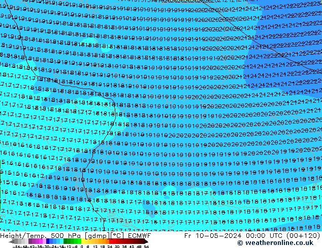 Z500/Rain (+SLP)/Z850 ECMWF Fr 10.05.2024 00 UTC