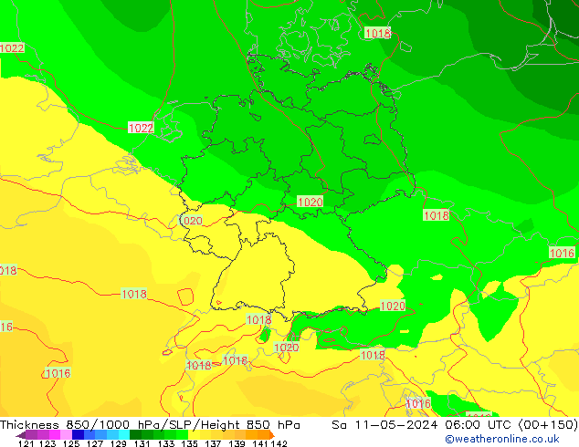 Thck 850-1000 hPa ECMWF Sa 11.05.2024 06 UTC