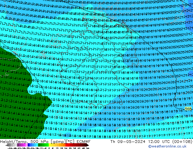 Height/Temp. 500 hPa ECMWF Do 09.05.2024 12 UTC