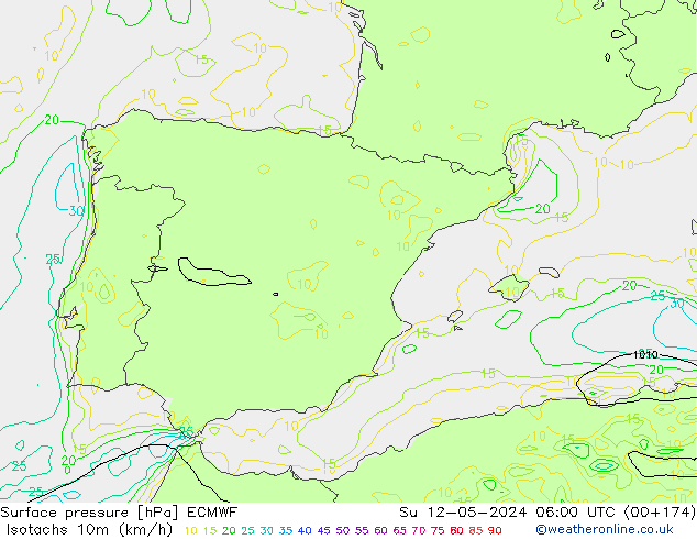 Isotachs (kph) ECMWF Ne 12.05.2024 06 UTC