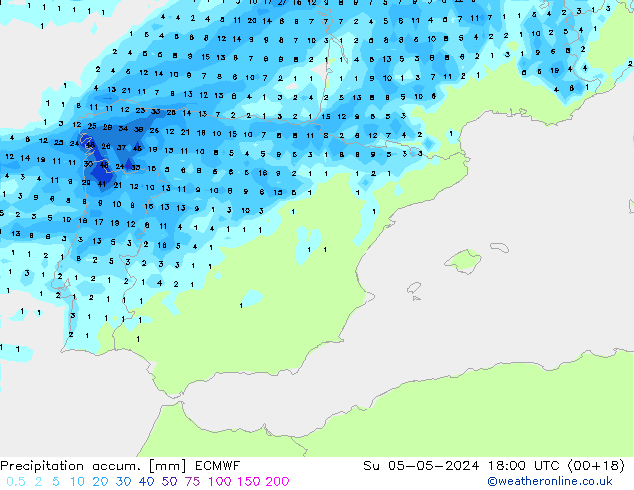 Totale neerslag ECMWF zo 05.05.2024 18 UTC