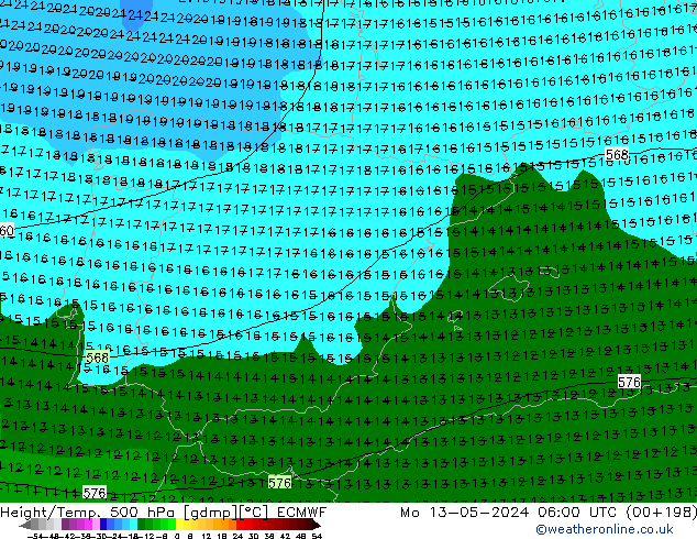 Z500/Rain (+SLP)/Z850 ECMWF Seg 13.05.2024 06 UTC