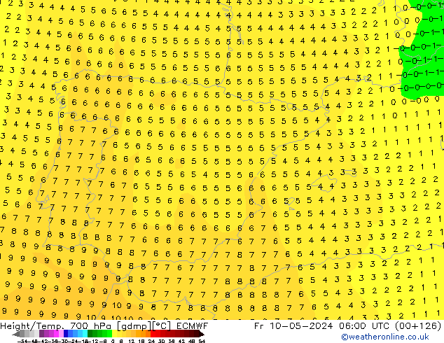 Height/Temp. 700 hPa ECMWF ven 10.05.2024 06 UTC