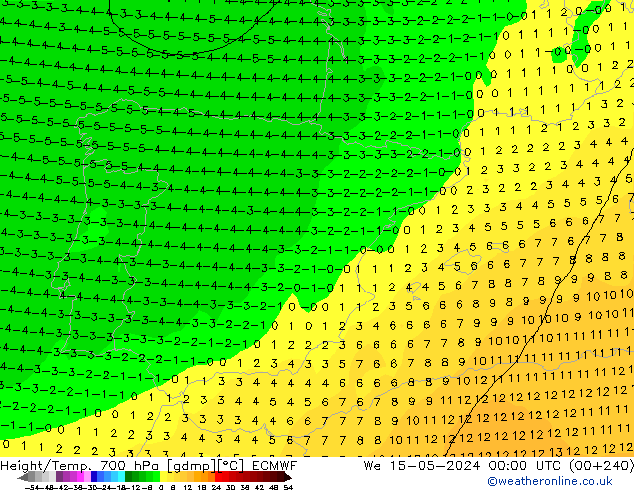 Height/Temp. 700 hPa ECMWF  15.05.2024 00 UTC