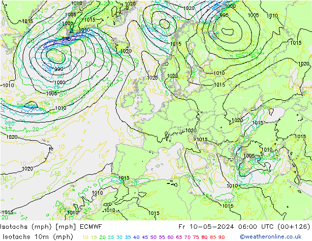 Isotachs (mph) ECMWF Fr 10.05.2024 06 UTC