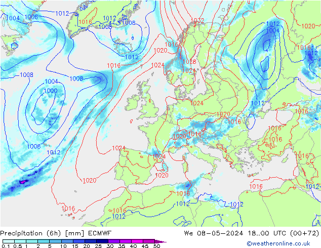 Z500/Rain (+SLP)/Z850 ECMWF mer 08.05.2024 00 UTC