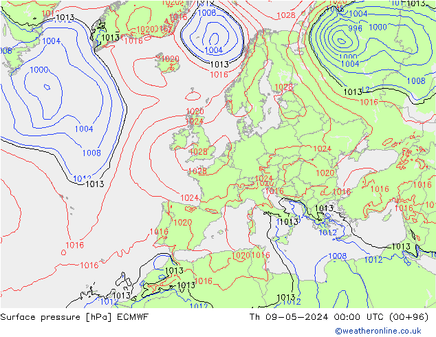 Surface pressure ECMWF Th 09.05.2024 00 UTC