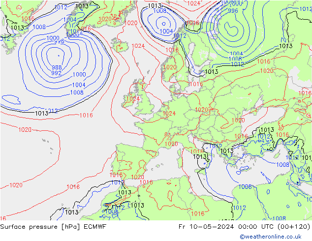 Bodendruck ECMWF Fr 10.05.2024 00 UTC