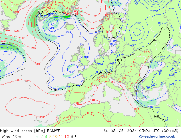 yüksek rüzgarlı alanlar ECMWF Paz 05.05.2024 03 UTC