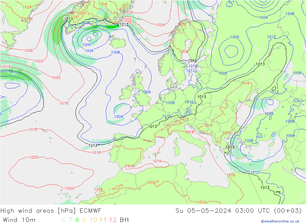 yüksek rüzgarlı alanlar ECMWF Paz 05.05.2024 03 UTC