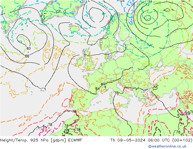 Height/Temp. 925 hPa ECMWF Do 09.05.2024 06 UTC