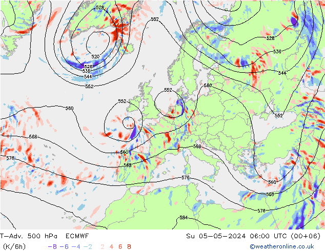 T-Adv. 500 hPa ECMWF Su 05.05.2024 06 UTC