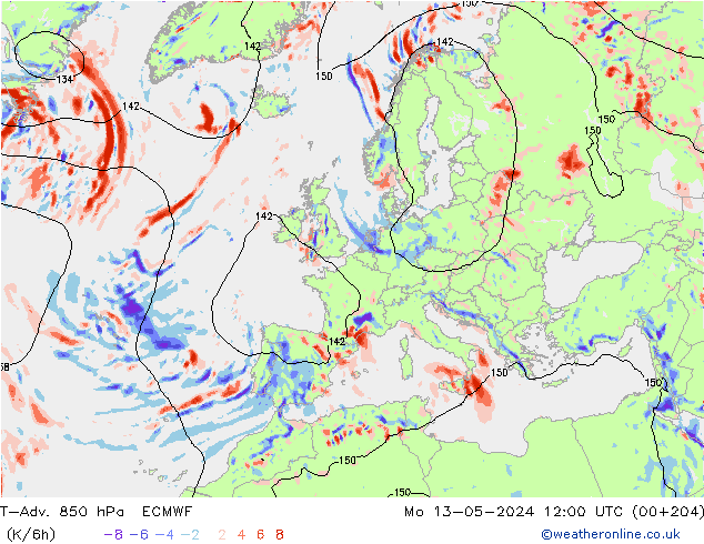 T-Adv. 850 hPa ECMWF Mo 13.05.2024 12 UTC