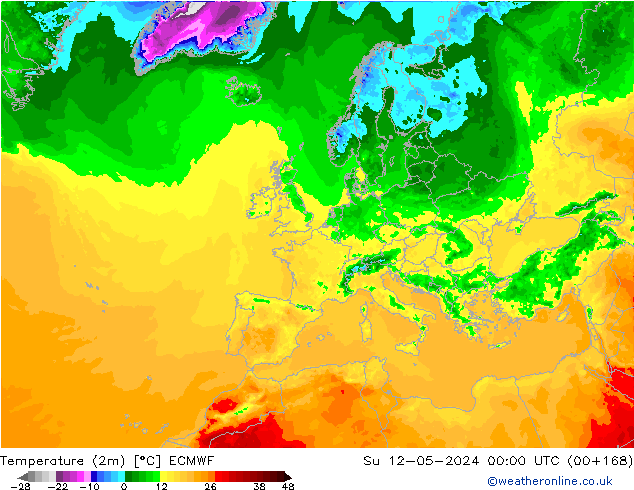 Temperaturkarte (2m) ECMWF So 12.05.2024 00 UTC