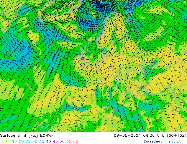 Surface wind ECMWF Th 09.05.2024 06 UTC