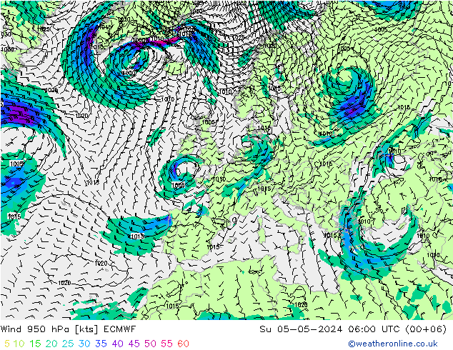 Rüzgar 950 hPa ECMWF Paz 05.05.2024 06 UTC