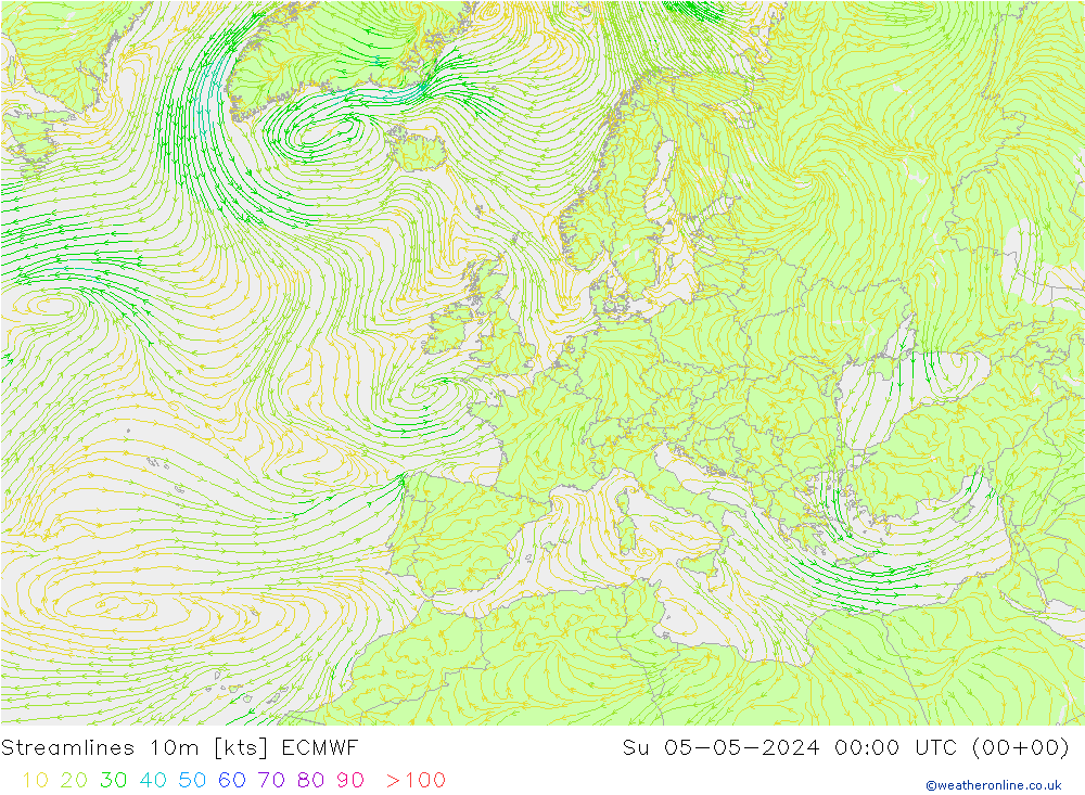 Linea di flusso 10m ECMWF dom 05.05.2024 00 UTC