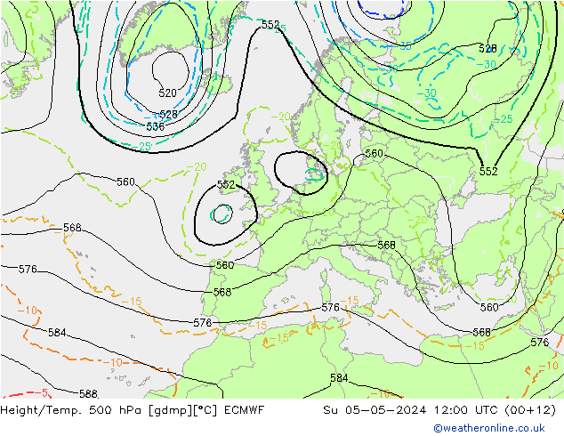 Height/Temp. 500 hPa ECMWF Su 05.05.2024 12 UTC