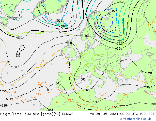 Z500/Rain (+SLP)/Z850 ECMWF mer 08.05.2024 00 UTC