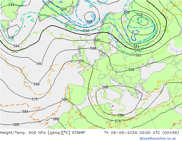 Z500/Rain (+SLP)/Z850 ECMWF jue 09.05.2024 00 UTC