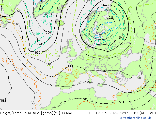 Z500/Rain (+SLP)/Z850 ECMWF dim 12.05.2024 12 UTC