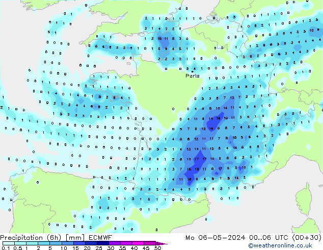 Z500/Rain (+SLP)/Z850 ECMWF pon. 06.05.2024 06 UTC