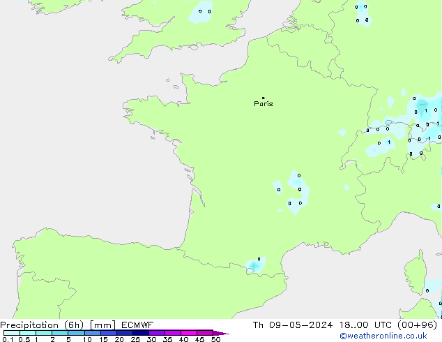 Z500/Rain (+SLP)/Z850 ECMWF Čt 09.05.2024 00 UTC