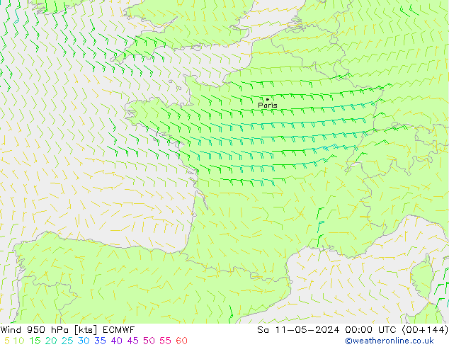 Rüzgar 950 hPa ECMWF Cts 11.05.2024 00 UTC
