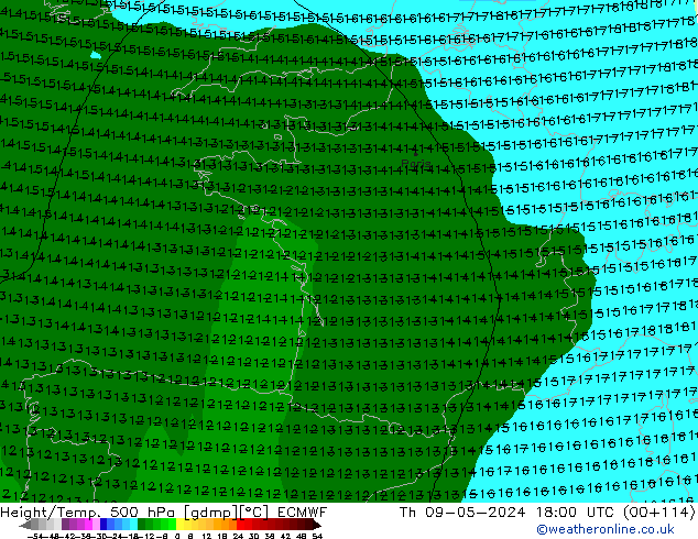 Z500/Yağmur (+YB)/Z850 ECMWF Per 09.05.2024 18 UTC