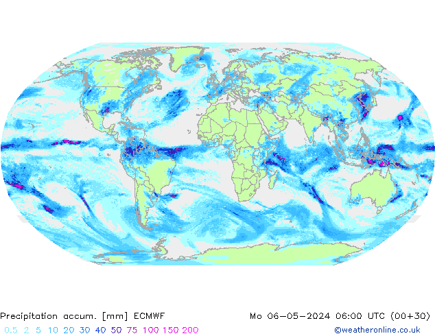 Precipitation accum. ECMWF Mo 06.05.2024 06 UTC