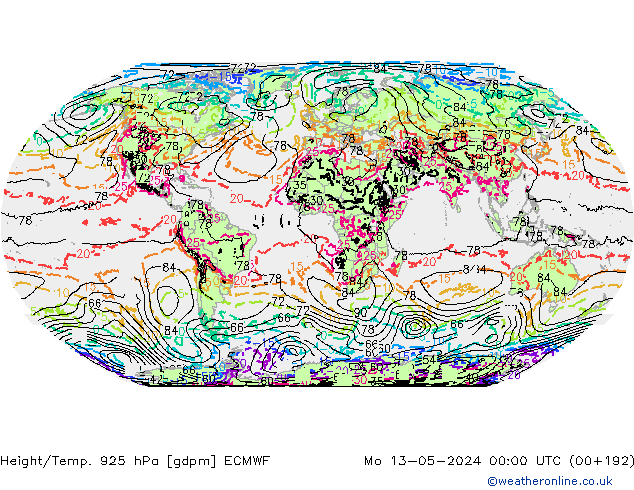 Height/Temp. 925 гПа ECMWF пн 13.05.2024 00 UTC