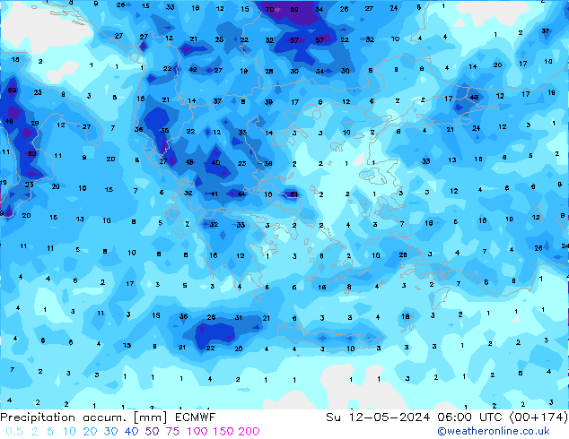 Precipitation accum. ECMWF Su 12.05.2024 06 UTC