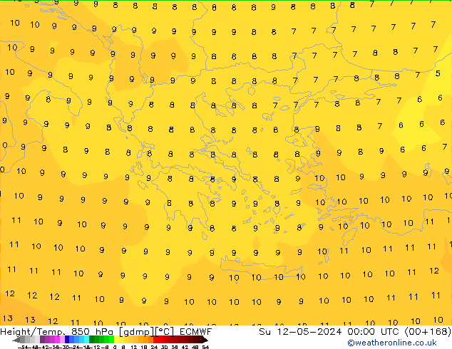 Hoogte/Temp. 850 hPa ECMWF zo 12.05.2024 00 UTC