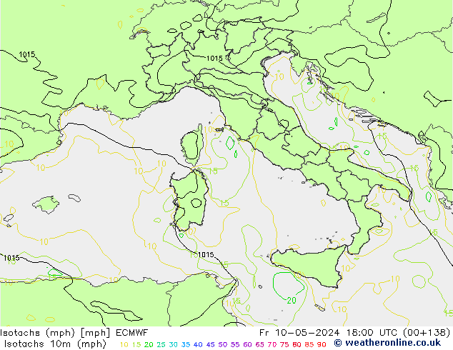 Isotachs (mph) ECMWF Fr 10.05.2024 18 UTC