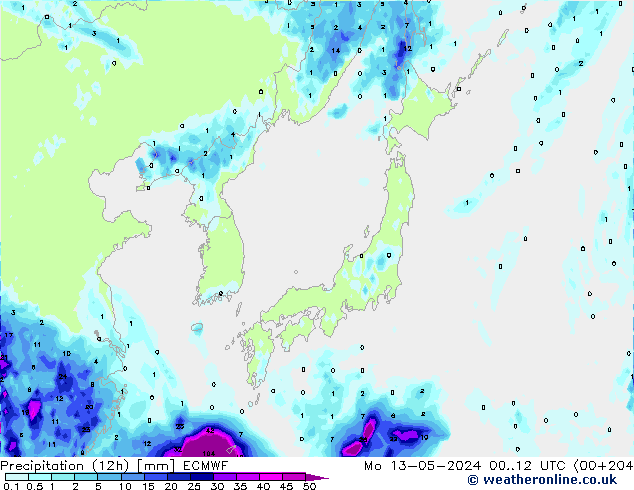 Precipitation (12h) ECMWF Mo 13.05.2024 12 UTC