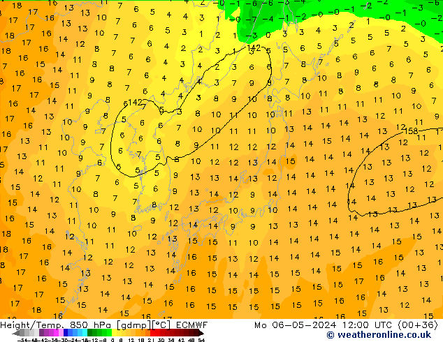 Z500/Rain (+SLP)/Z850 ECMWF Mo 06.05.2024 12 UTC