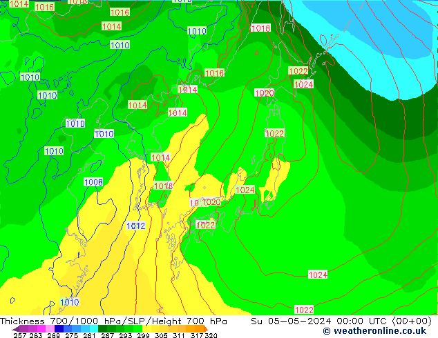 Thck 700-1000 hPa ECMWF Su 05.05.2024 00 UTC