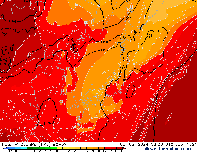 Theta-W 850hPa ECMWF Th 09.05.2024 06 UTC