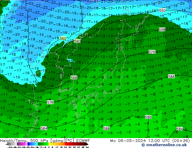 Z500/Rain (+SLP)/Z850 ECMWF Mo 06.05.2024 12 UTC