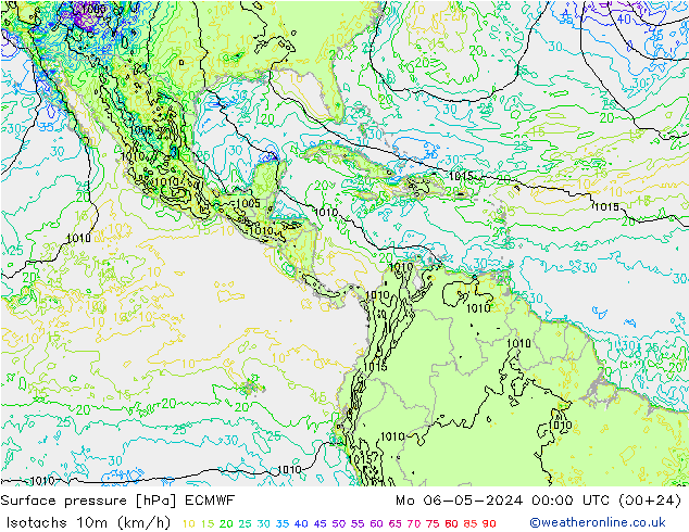 Izotacha (km/godz) ECMWF pon. 06.05.2024 00 UTC