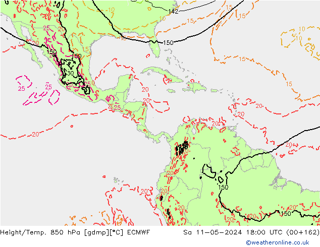 Height/Temp. 850 hPa ECMWF Sa 11.05.2024 18 UTC