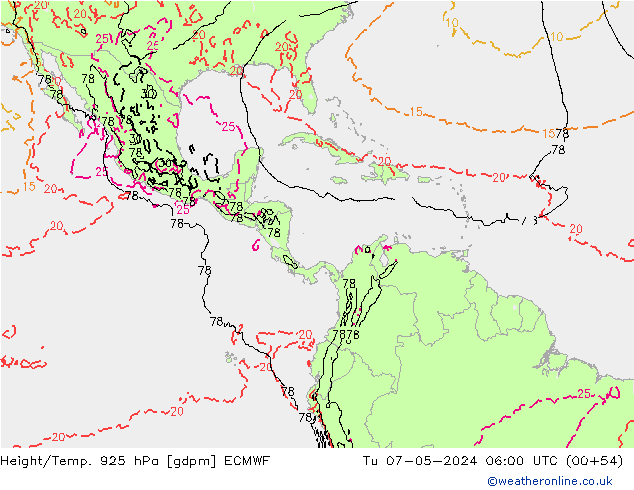 Hoogte/Temp. 925 hPa ECMWF di 07.05.2024 06 UTC