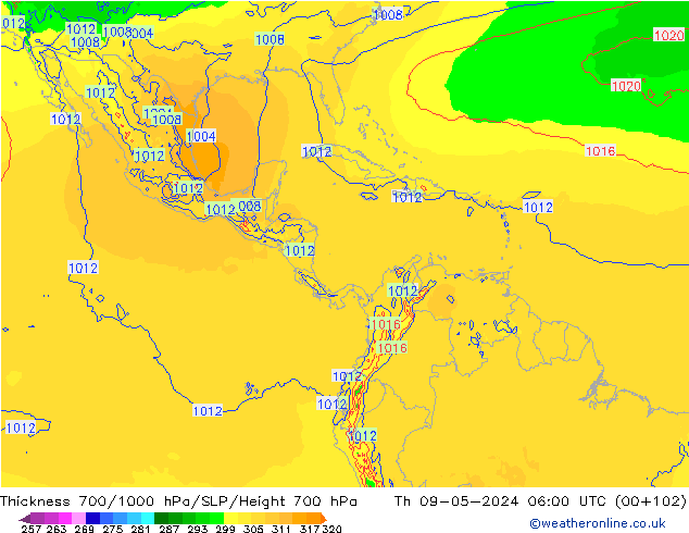 Thck 700-1000 hPa ECMWF Th 09.05.2024 06 UTC