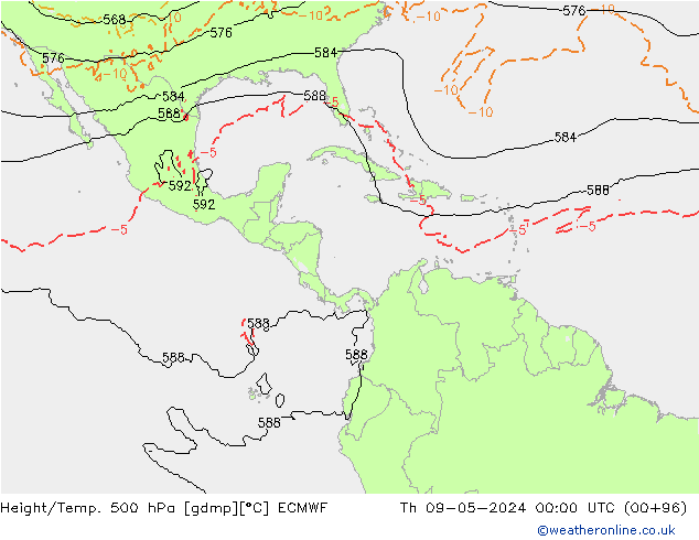 Height/Temp. 500 hPa ECMWF Qui 09.05.2024 00 UTC