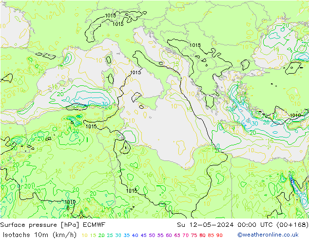 Isotachs (kph) ECMWF  12.05.2024 00 UTC