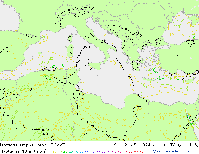 Eşrüzgar Hızları mph ECMWF Paz 12.05.2024 00 UTC