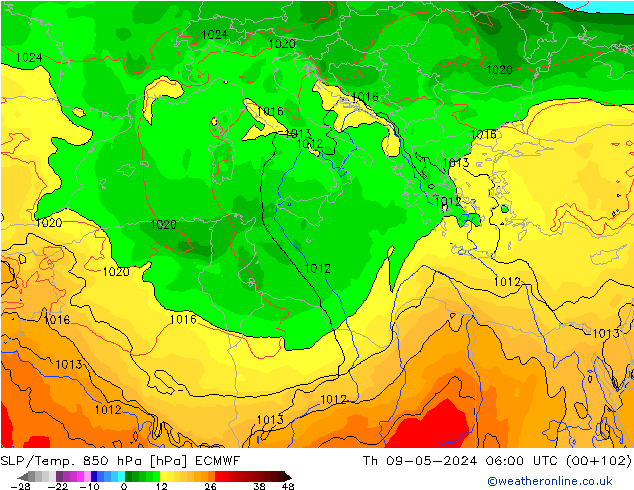 SLP/Temp. 850 hPa ECMWF jue 09.05.2024 06 UTC