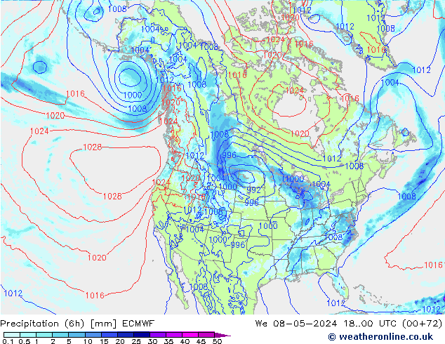 Z500/Rain (+SLP)/Z850 ECMWF mer 08.05.2024 00 UTC