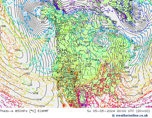 Theta-e 850hPa ECMWF Su 05.05.2024 00 UTC