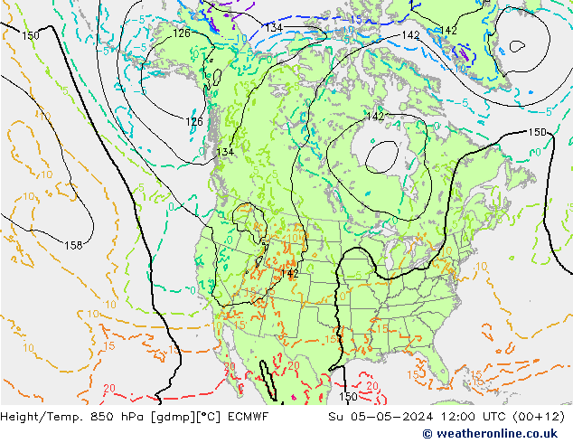 Z500/Yağmur (+YB)/Z850 ECMWF Paz 05.05.2024 12 UTC